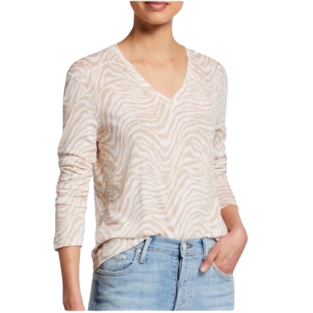 RAILS The Sami V-Neck Long Sleeve Jersey Tee in Tan Abstract Tiger